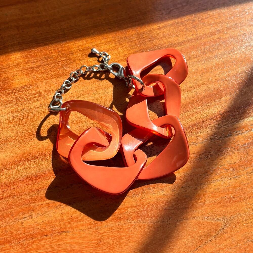 Orange Resin Chain Bracelet Chunky Link Adjustable Clasp Statement Maximalist